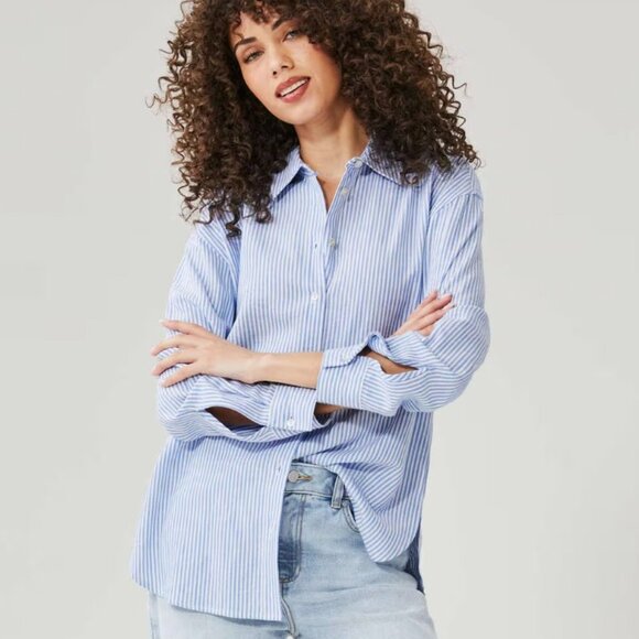 Joe Fresh Blue & White Stripe Button Up - Picture 1 of 3